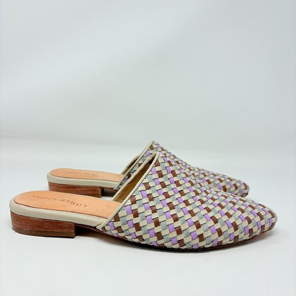 Poppy Barley Market Woven Leather Mules Purple Brown Size 8 - Picture 1 of 7